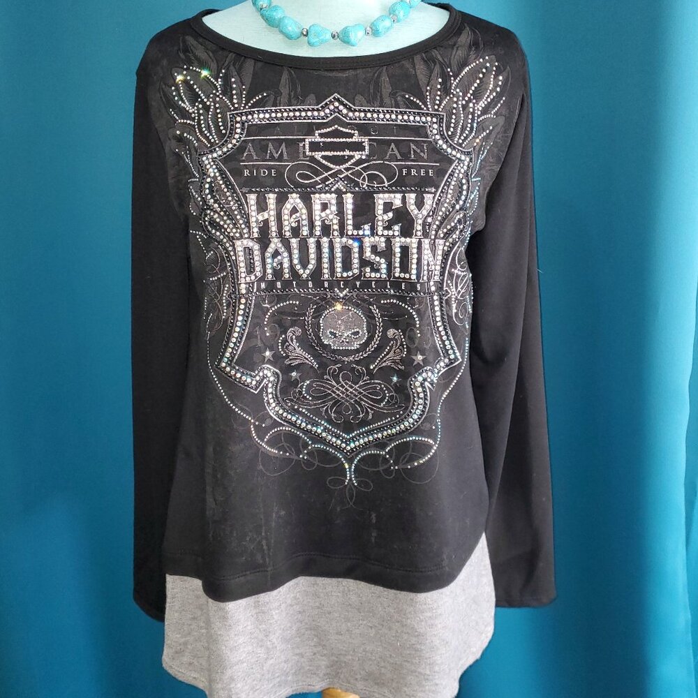 Harley-Davidson Black and Gray Embellished Hoodie